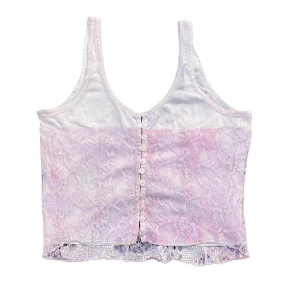 Free People Small Petite Button Up Pink White Floral Lace Crop Top Shirt Boho